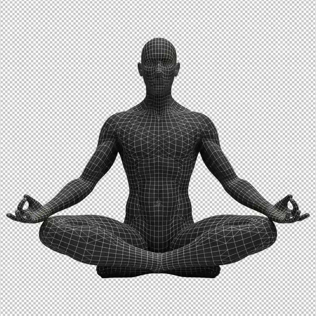 Lotus pozasida meditatsiya qilayotgan 3D simli ramka inson modeli | 3d wireframe human model meditating lotus pose