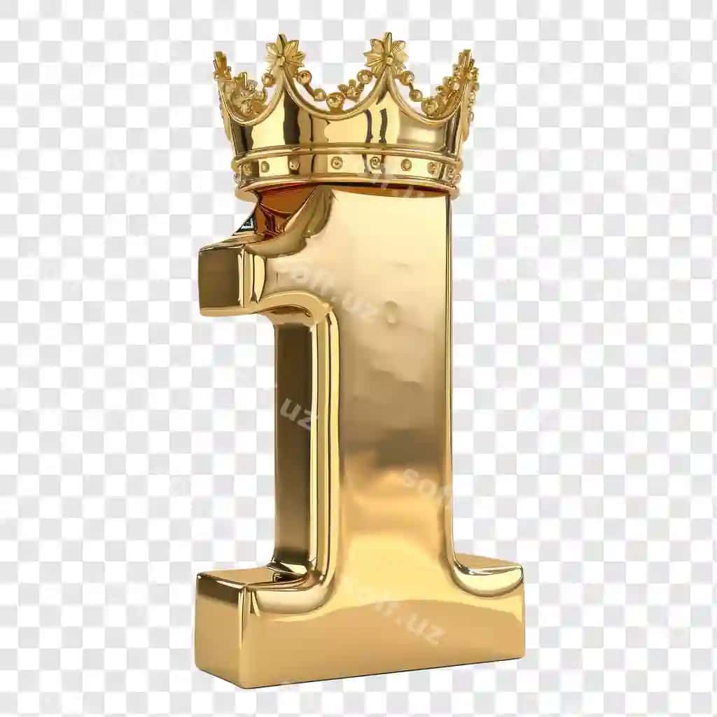 Qirol toji konsepsiyasi mukofoti muvaffaqiyatining shaffofligi bilan 1-raqamli 3D oltin | Digit number 1 3d gold with king crown concept award success transparency