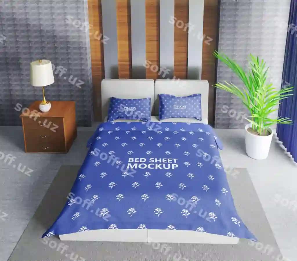 Yotoq varaqi pod tok namunasi haqiqiy ichki bilan | Bed sheet pillow mockup with realistic interior