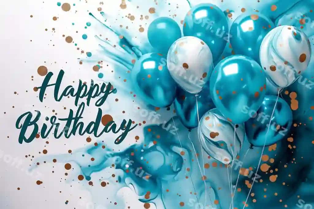 Tug'ilgan kuning bilan tug'ilgan kuning bilan kartochka ko'k havaiyonlar bilan oq fonda Generativ AI | Happy birthday happy birthday card with blue balloons white background generative ai