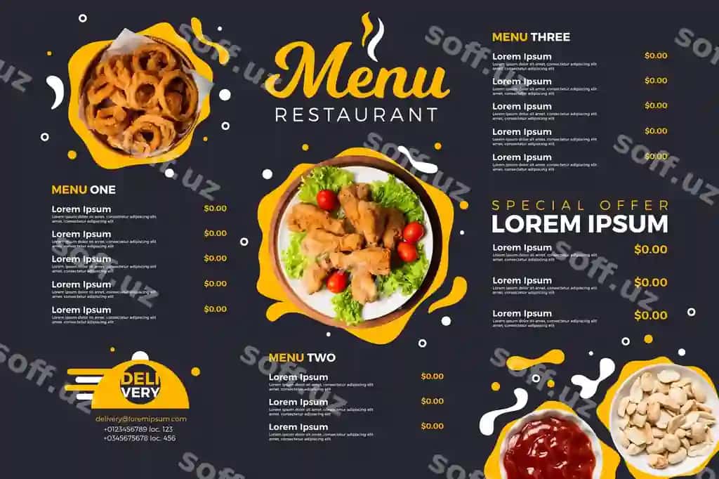 Raqamli restoran menyusi gorizontal formati | Digital restaurant menu horizontal format