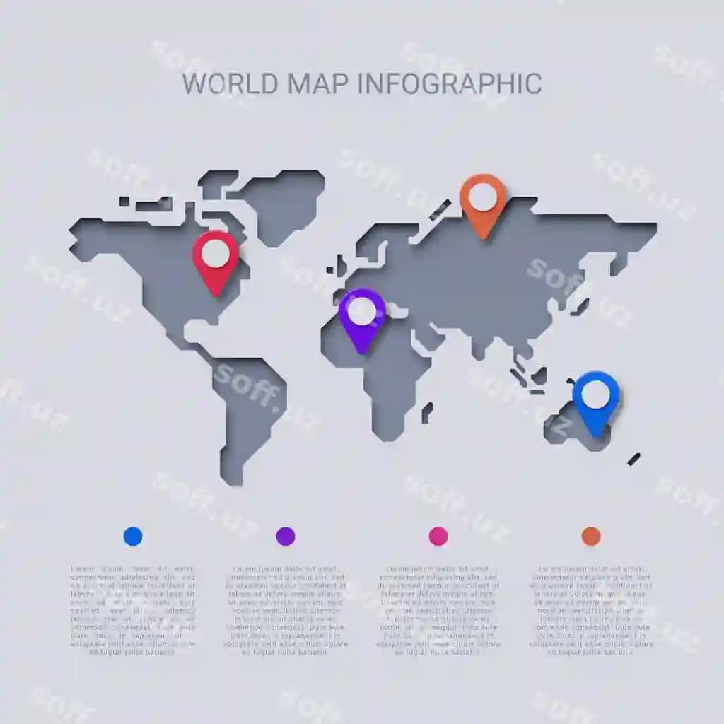 3D dunyo xaritasi infografikasi shabloni | 3d world map infographic template