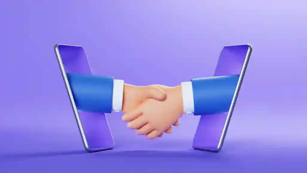 Multfilm qahramoni ishbilarmonlarning qo'llari smartfon ekranlarini ko'tarib turibdi | Cartoon character businessmen hands sticking out smart phone screens