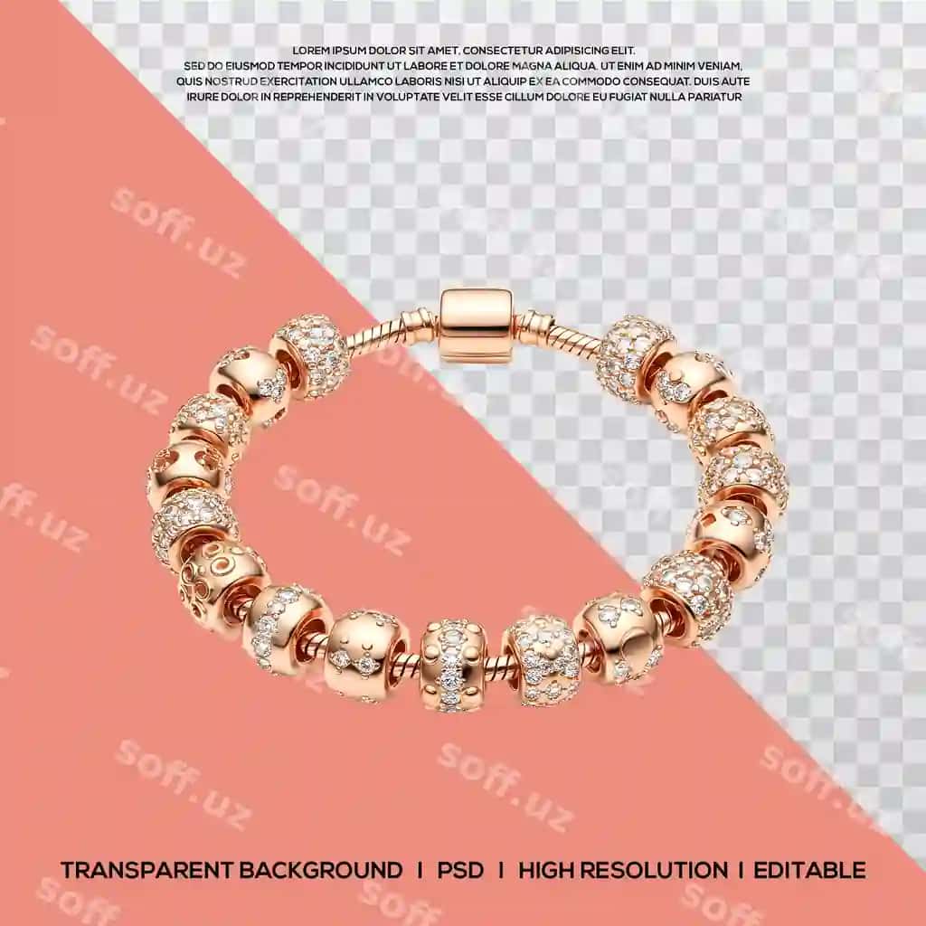 Yaltiroq munchoqlar bilan bezatilgan atirgulli oltin bilaguzuk | Rose gold charm bracelet with sparkling beads