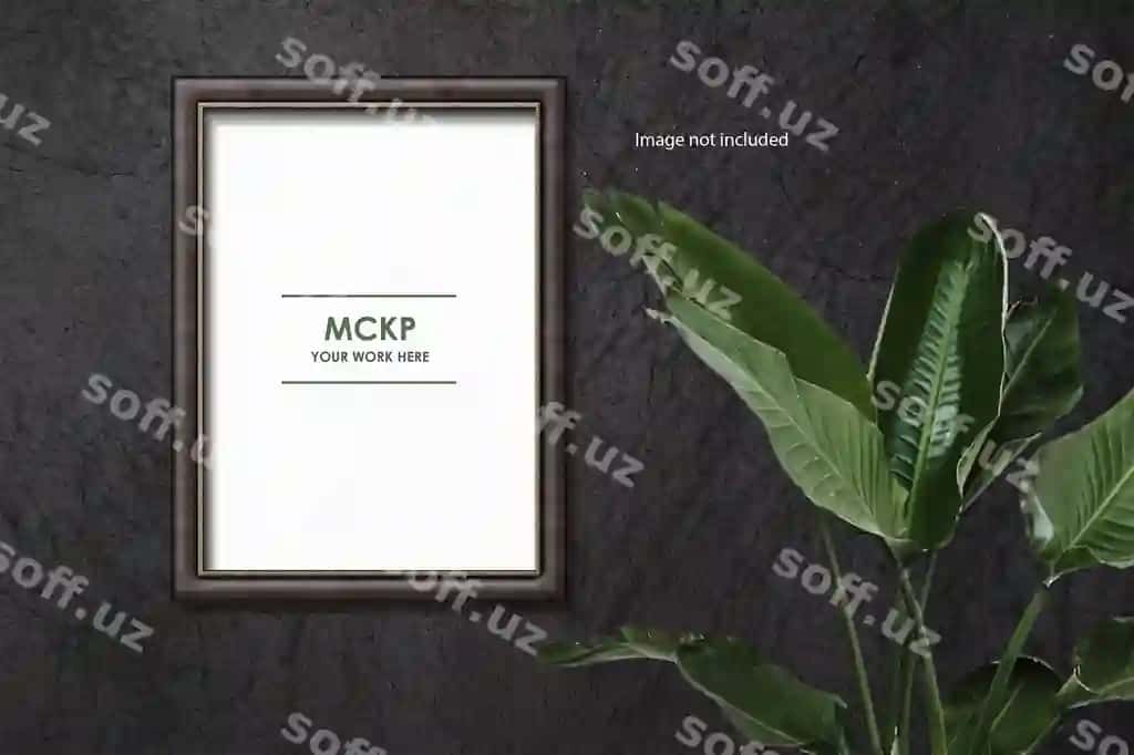 O'simlik bilan bezatilgan kulrang devorning ramka maketini | Frame mockup gray wall with plant