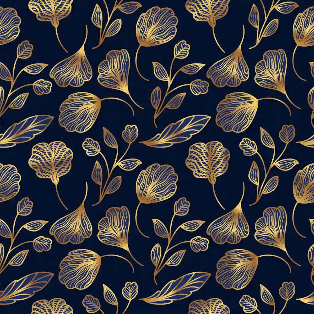 Hashamatli ko'k oltin gul naqsh qo'lda chizilgan choksiz gul naqsh | Luxury blue gold flower pattern hand drawn seamless floral pattern
