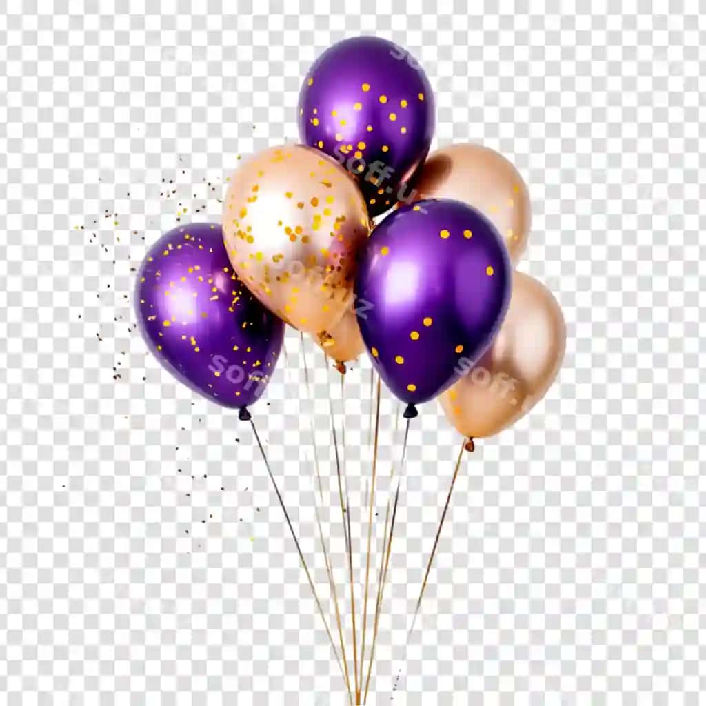 Bir nechta binafsha, oltinchi rangdagi sharorlar, oq fon | Bunch purple gold balloons white background