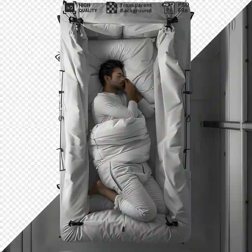 Oq to'shakda oq choyshab bilan uxlayotgan odam izolyatsiya qilingan oq xonadan ko'rinadi | Man sleeping white bed with white blanket white room seen from isolated