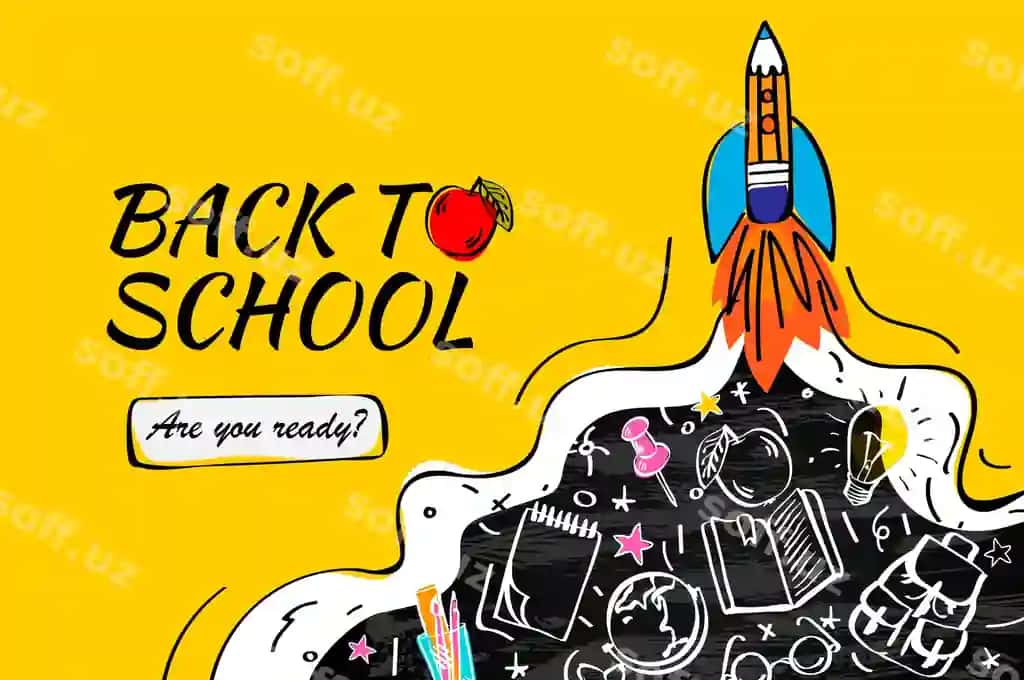 Rocket Doodles fon qo'nish sahifasi shabloni bilan maktabga qaytish | Back school with rocket doodles background landing page template