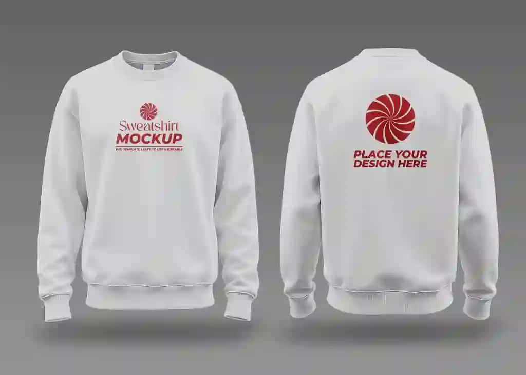 Oq kozok maketi old orqa ko'rinish | White sweatshirt mockup front back view