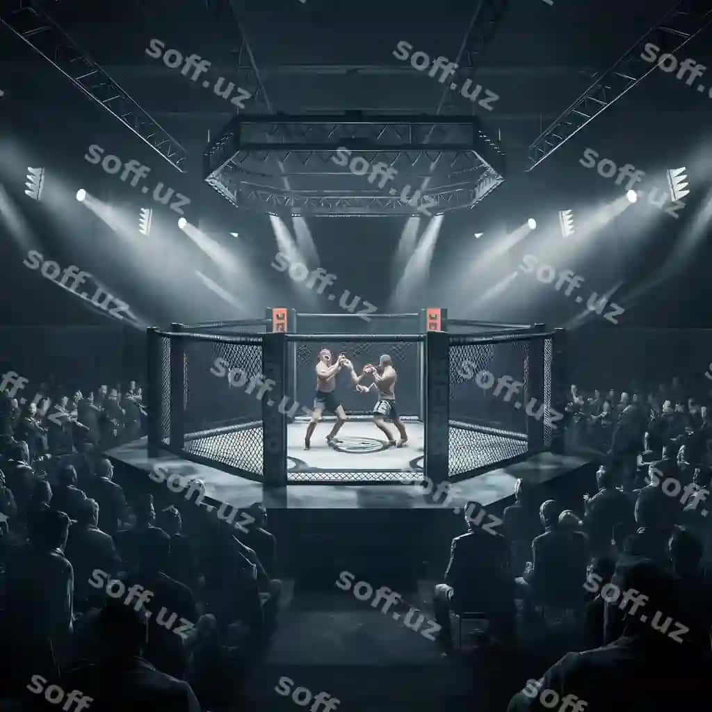 Jinchlik arena setka qidiruv chiroqlari bilan MMA janglari | Fighting arena with grid searchlights battles mixed martial arts mma