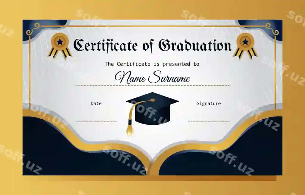 Diplom oltin fonda ko'rsatiladi | Diploma is displayed gold background
