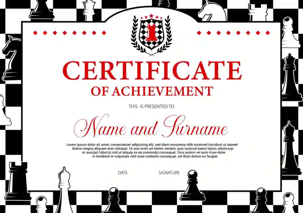 Shaxmat turnirida ishtirok etish yutug'i sertifikati diplomi | Certificate achievement chess tournament participation award diploma