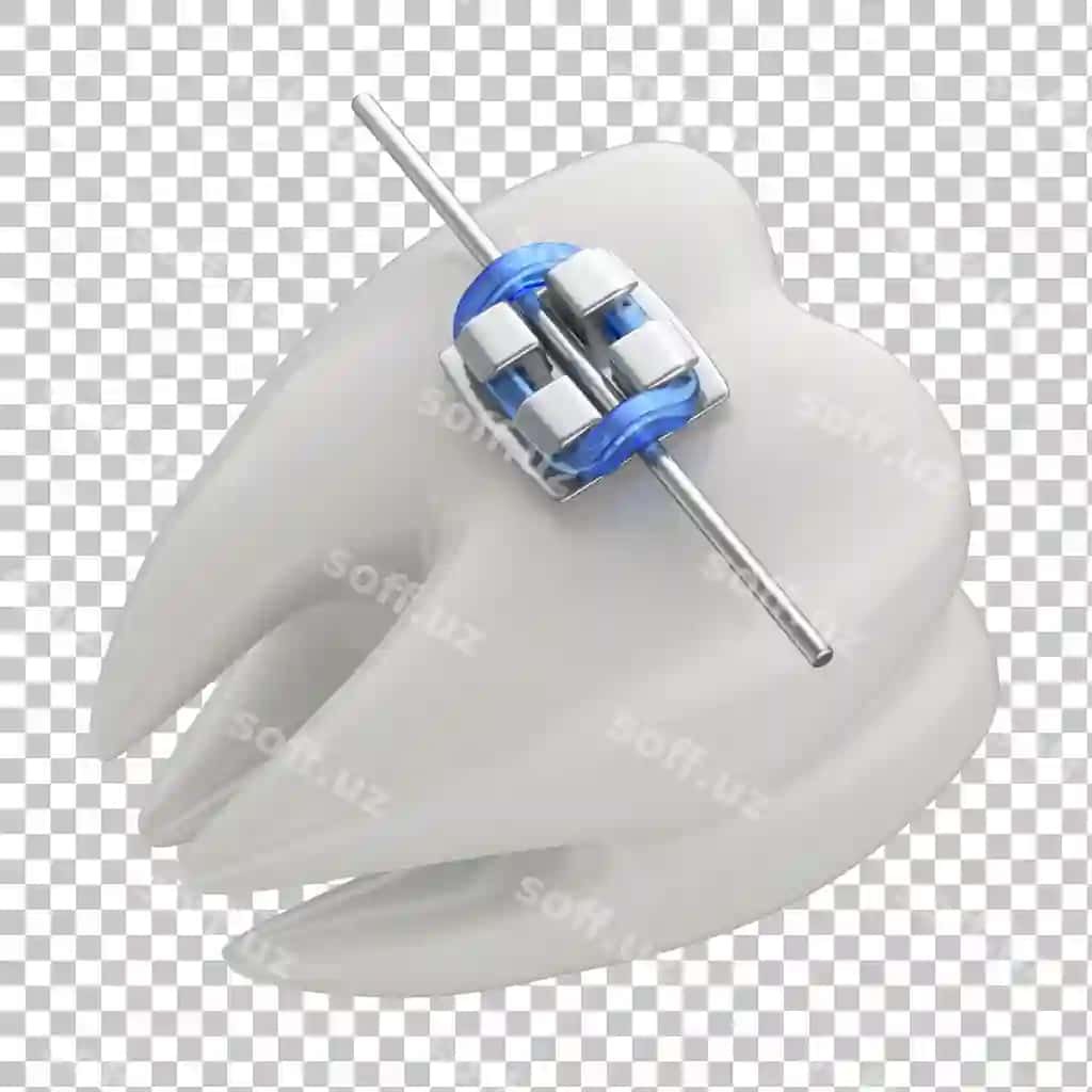 Boshqotirma tug'ilgan tish 3D silueti shaffof fonda | Tooth with braces 3d isolated transparent background tooth 3d icon