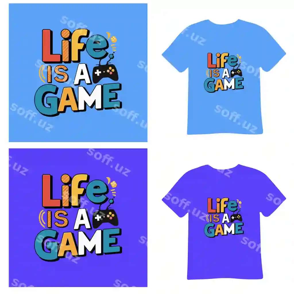 Hayot tasvirlangan ko'k ko'ylak - bu o'yin, bu o'yin | Blue shirt with life is game that is game