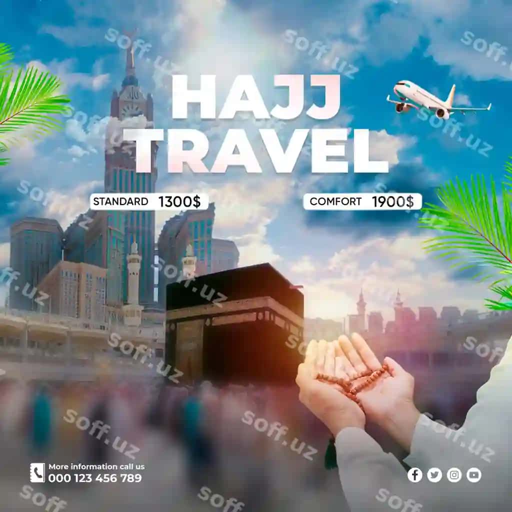 Umra haj safari ijtimoiy media post shabloni | Hajj umrah travel social media post template