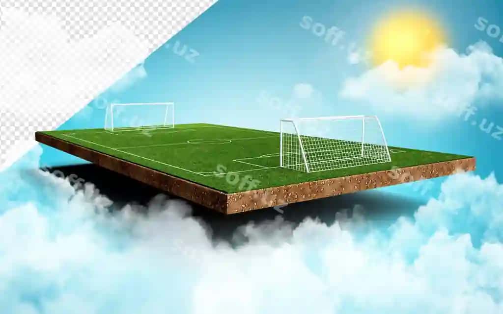 Futbol maydoni yashil chaman haqiqiy hayoliy futbol stadiumi darvoza | Soccer field green grass realistic imaginary soccer stadium goalpost