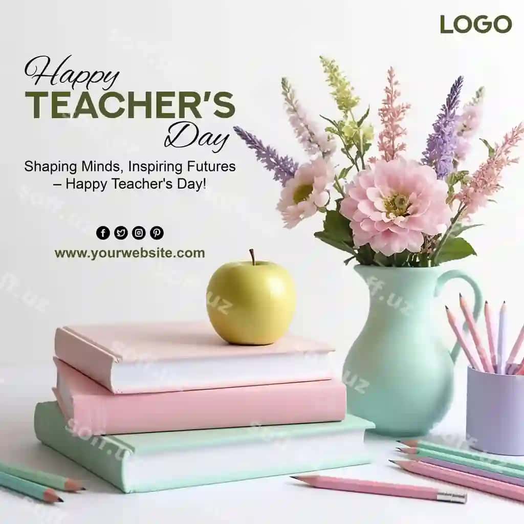 5-oktabr Jahon o'qituvchilar kuni uchun psd plakat fon dizayni | Psd world teachers day poster background design 5th october