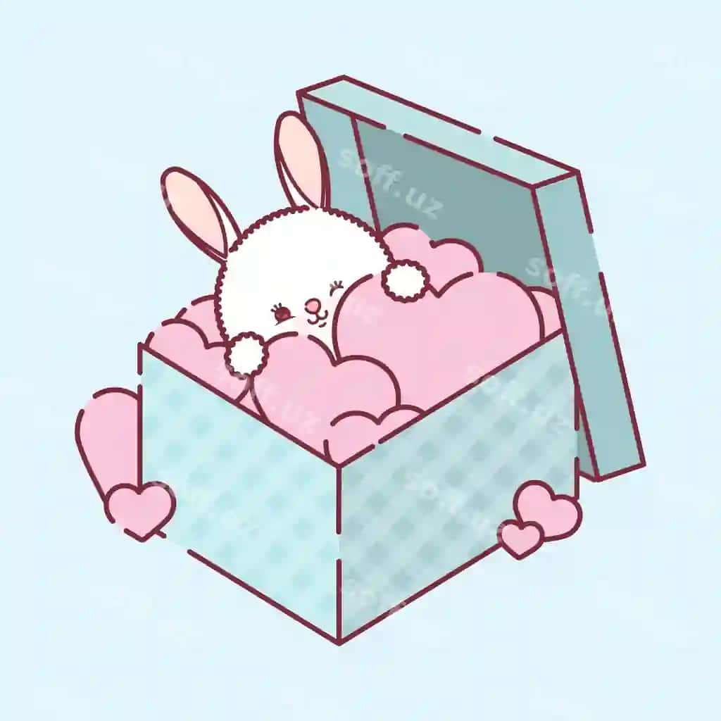 Chiroyli kichik quyon qutida to'liq yuraklar premium vektor | Cute baby bunny box full hearts premium vector