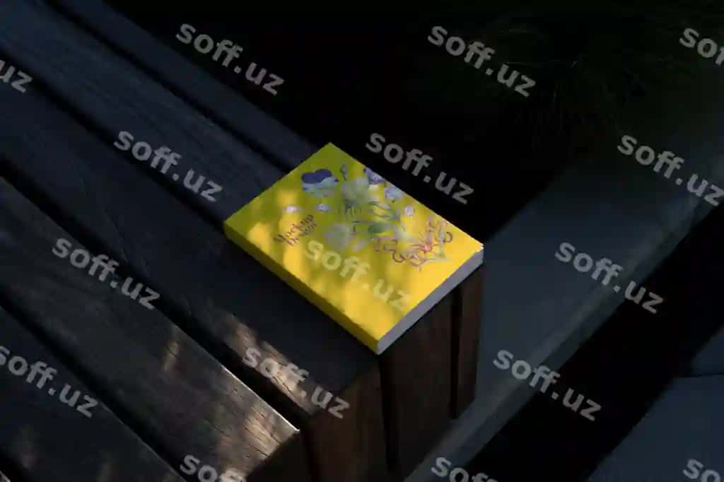 Sariq kitob gulli dizayn bilan yog'ochli restor quyosh chiyroq | Yellow book with floral design wooden bench sunlight