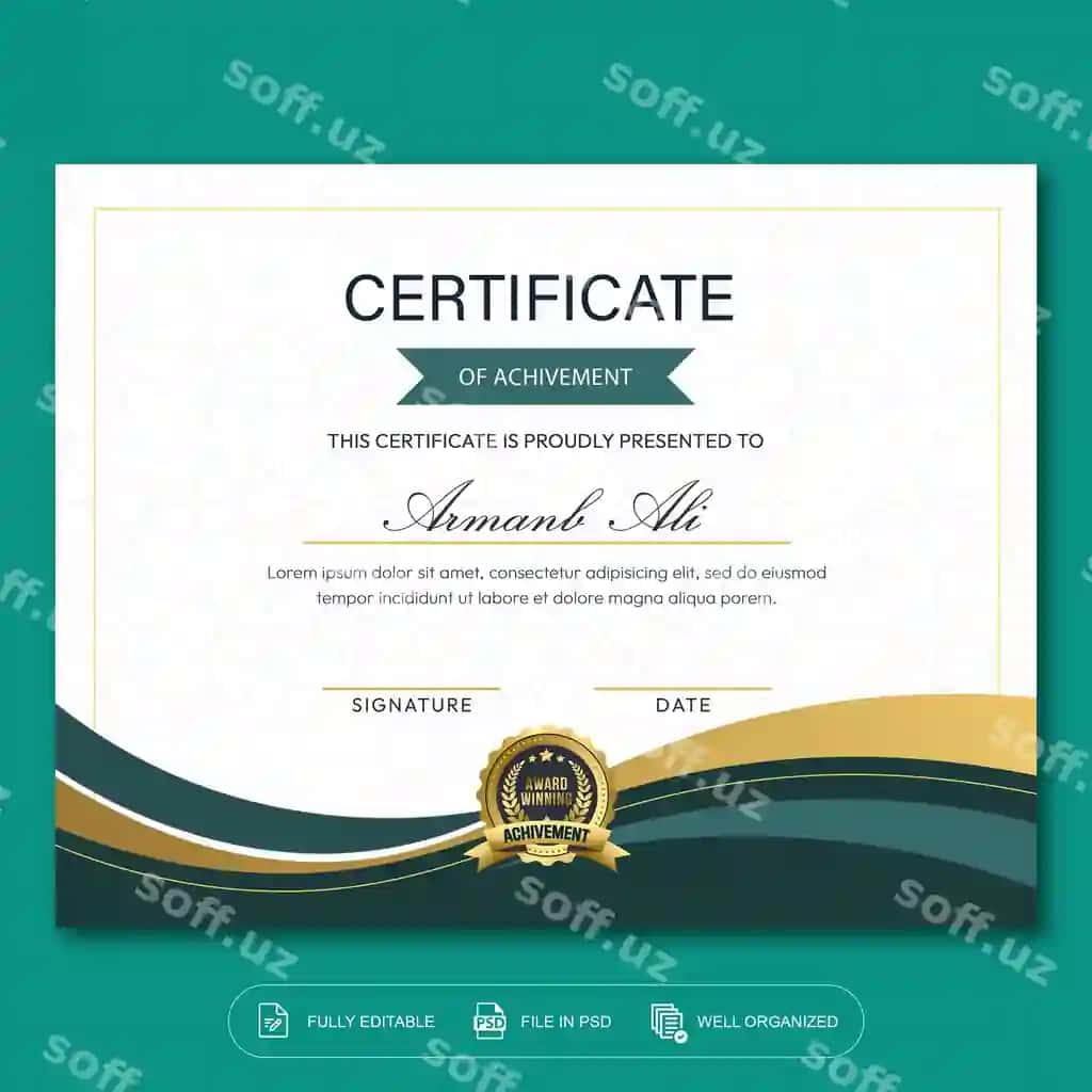 Bepul psd zamonaviy, ijodkor, chiroyli sertifikat dizayni shabloni | Free psd modern creative elegant certificate design template