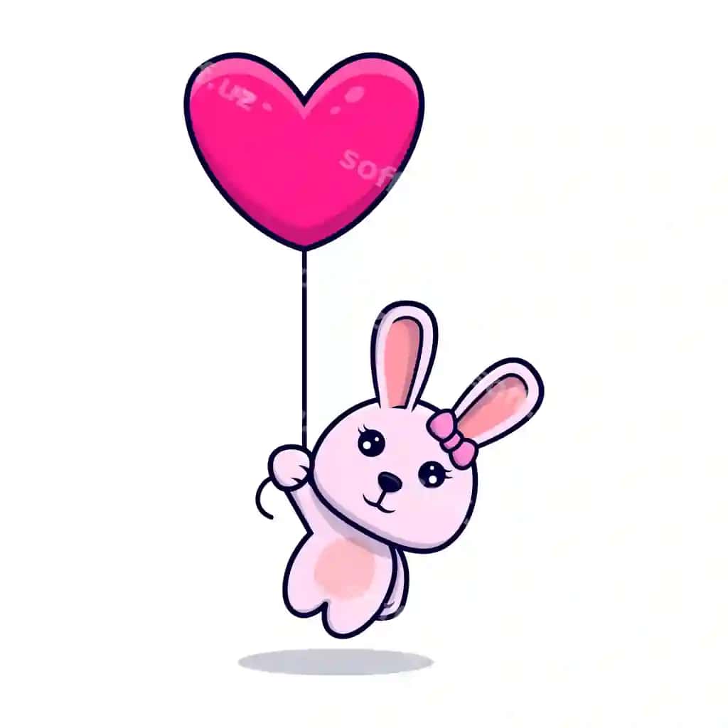 Chiroyli chaqmoq qiz yurak sharabi bilan suzmoqda ajraltirilgan oq | Cute bunny girl floating with heart balloon isolated white
