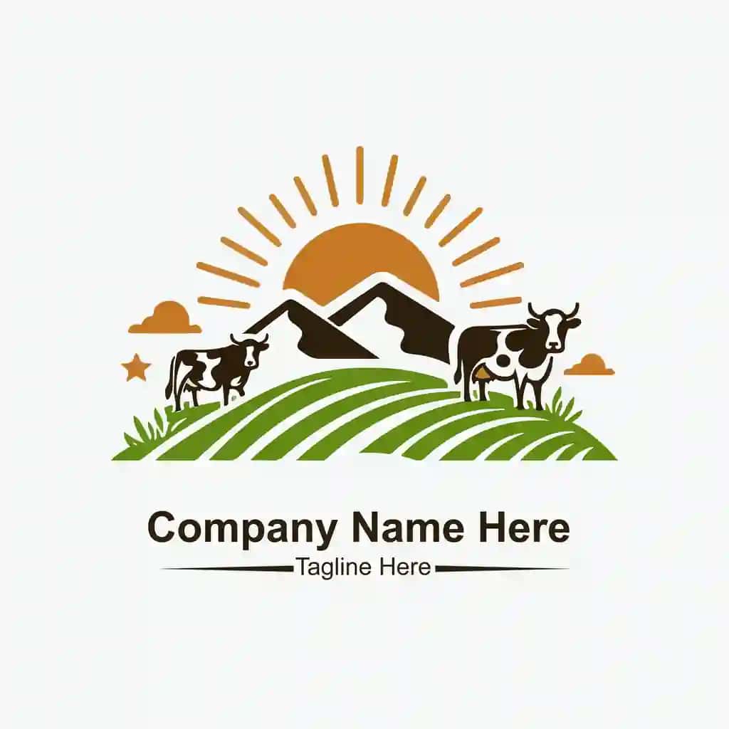 Usti quyoshli sigirlar bilan logotipli organik ferma | Logo organic farm with sun cows top