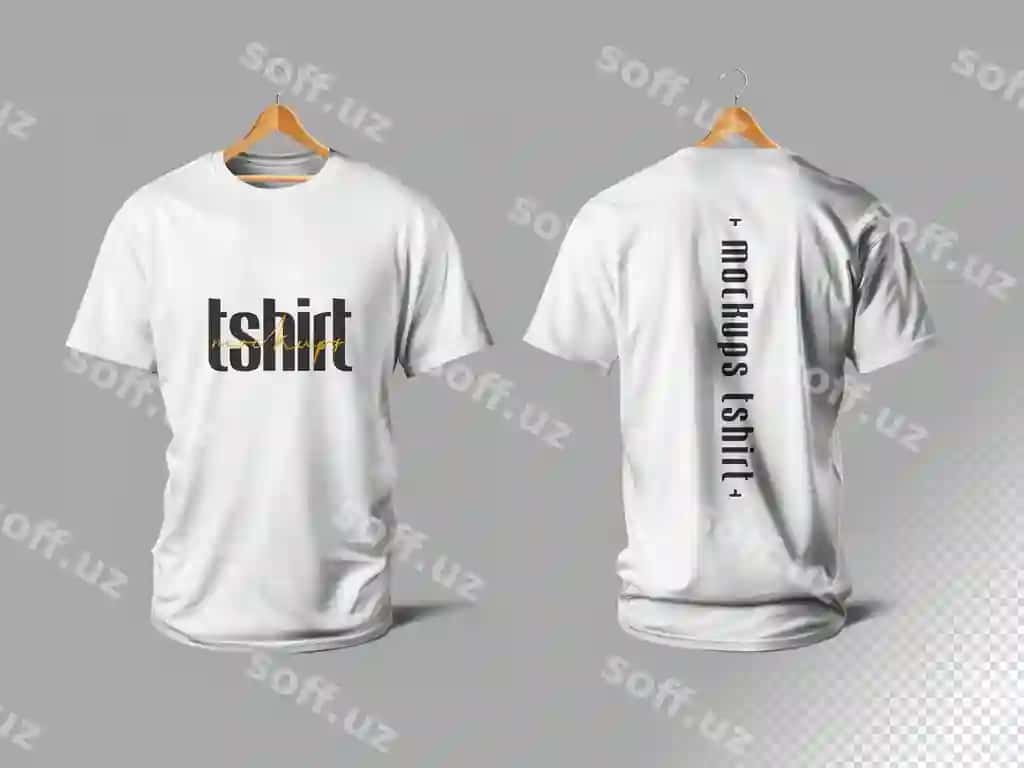 T-shirt mockup old-orqa oq va kulrang fonda | Tshirt mockup front back white gray background