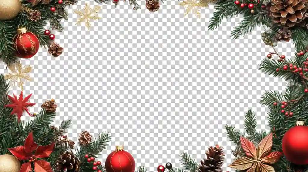 Rojdestvo chegarasi dizayni shaffof fonda o'rnatiladi | Christmas border design set against transparent background