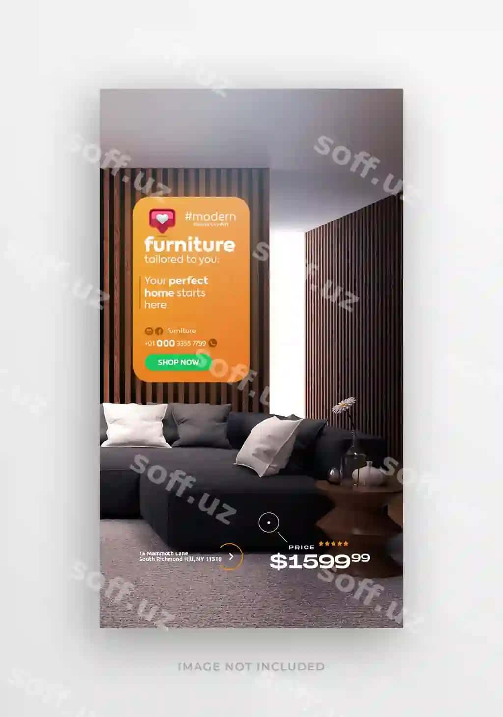 Zamonaviy mebellar ijtimoiy media instagram hikoyalarini reklama qilish veb-banneri | Modern furniture social media instagram story promotion web banner