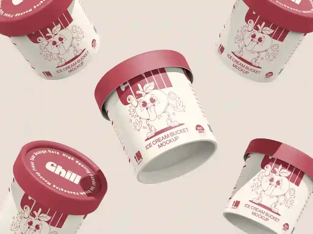 Haqiqiy muzqaymoq chelak maketi 3D | Realistic ice cream bucket mockup 3d