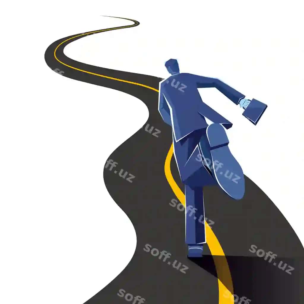 Biznesmen yo'lga yug'ilmoqda, orqa fonda binafshe rangda | Businessman is running road background is purple