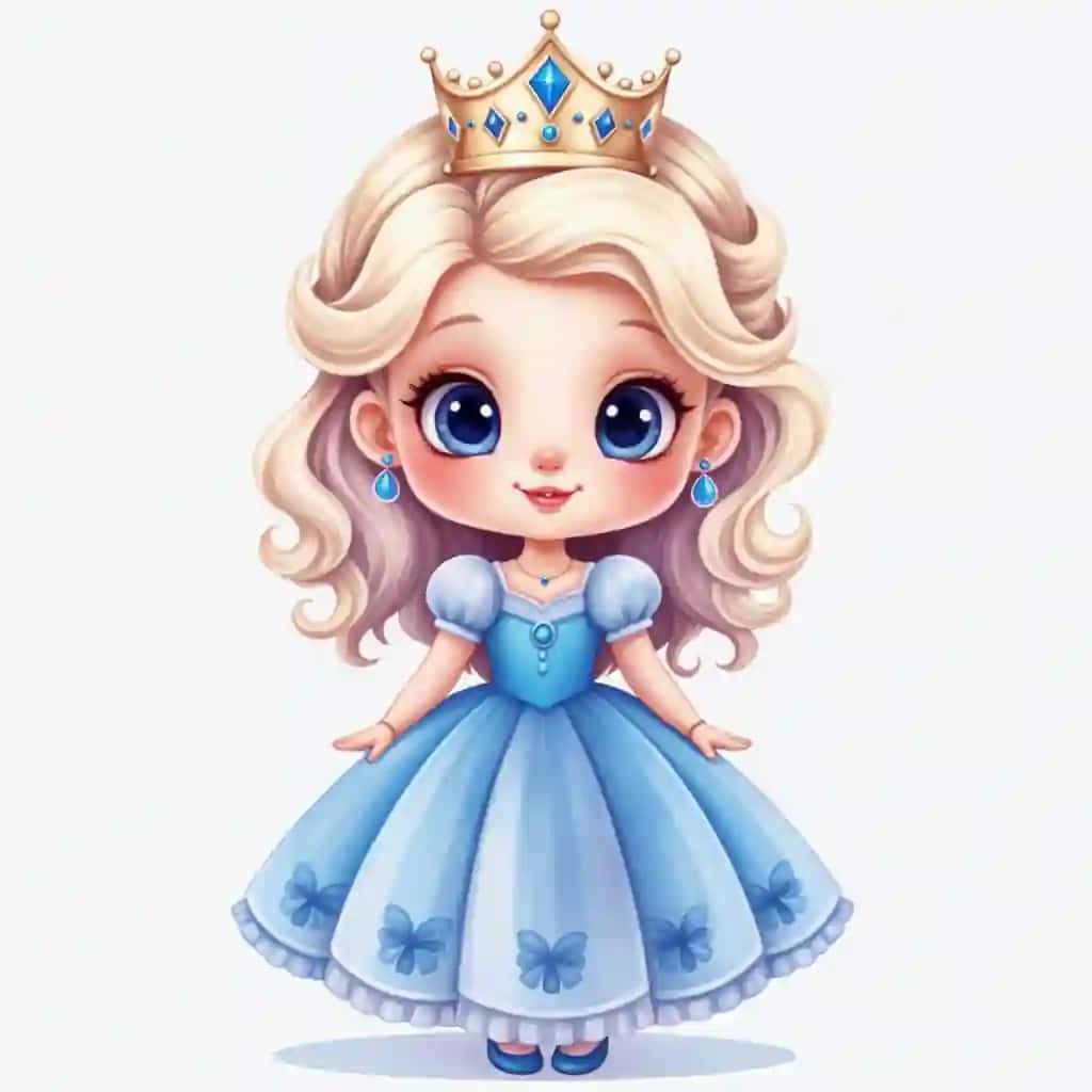 Toj ko'k libosli maftunkor multfilm malika | Charming cartoon princess with crown blue dress
