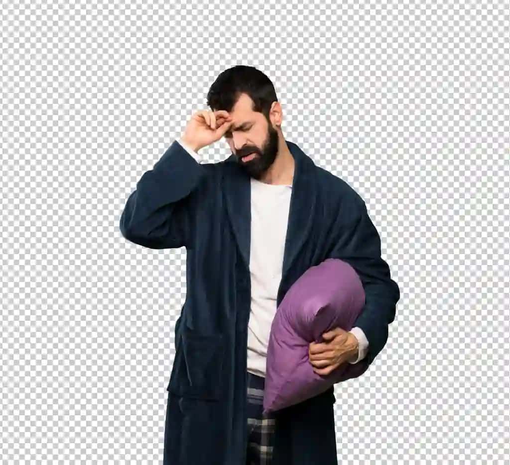 Soqolli pijamali odam charchagan kasal ifodasi | Man with beard pajamas with tired sick expression