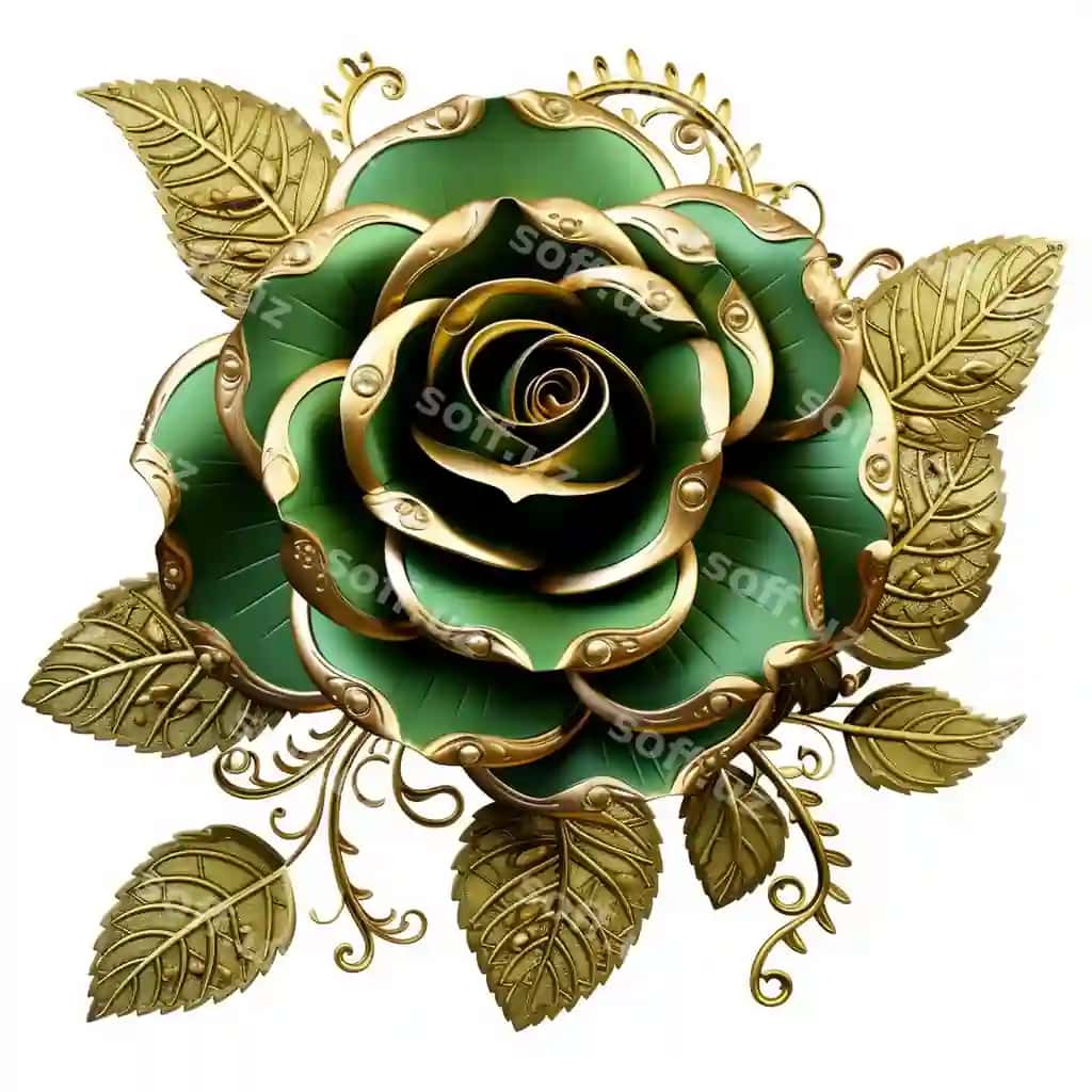 Yashil oltin glamur gul klibart | Green gold glam rose clipart