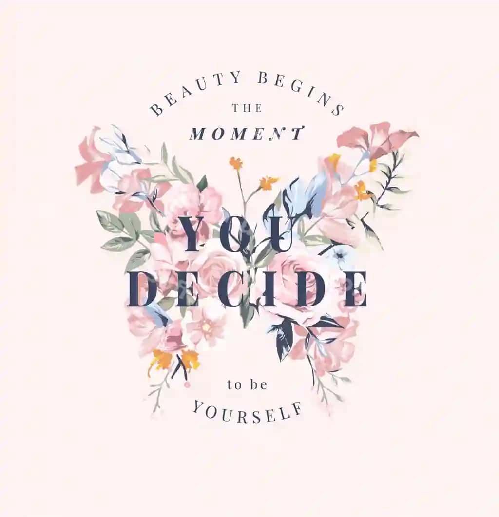 Go'zalik slovan rangli gullar damak shakl illustratsiyasi | Beauty slogan colorful flowers butterfly shape illustration