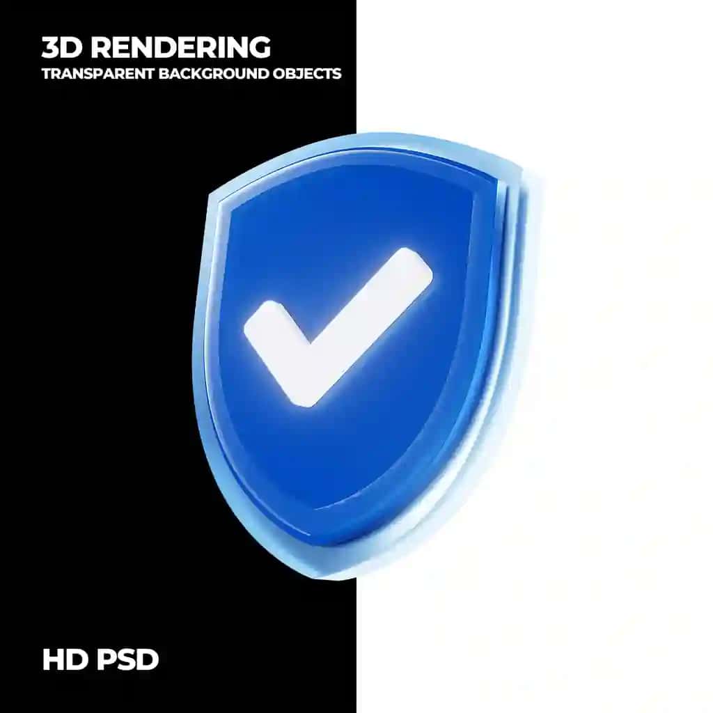 3D render qalqon himoyasi muvaffaqiyati belgisi elementi | 3d render shield protection defense success icon element