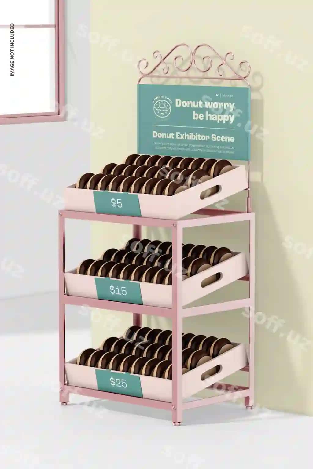 Donut ko'rgazmasining chap ko'rinishidagi maketi | Donut exhibitor scene mockup left view
