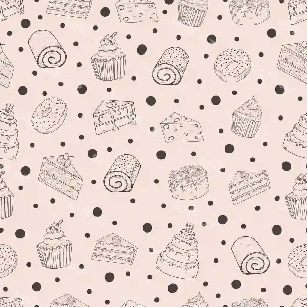 Choksiz naqshli chiziqli tort, oziq-ovqat torti naqshli illyustratsiyasi | Seamless pattern line art cake food cake pattern illustration