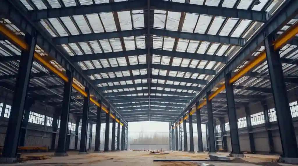 Perchinli nurlar bilan yaratilgan mustahkam po'latdan yasalgan ramka | Tough steel framework created with riveted beams