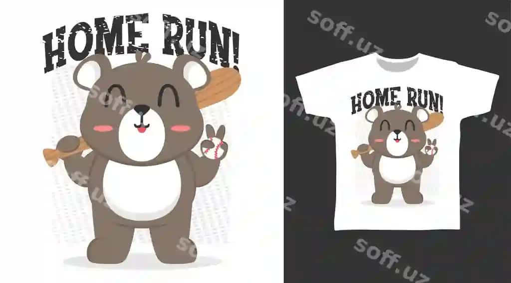 Boz haloti kartina futbol kartinalari ijodiy dizayni | Bear play baseball cartoon tshirt art design