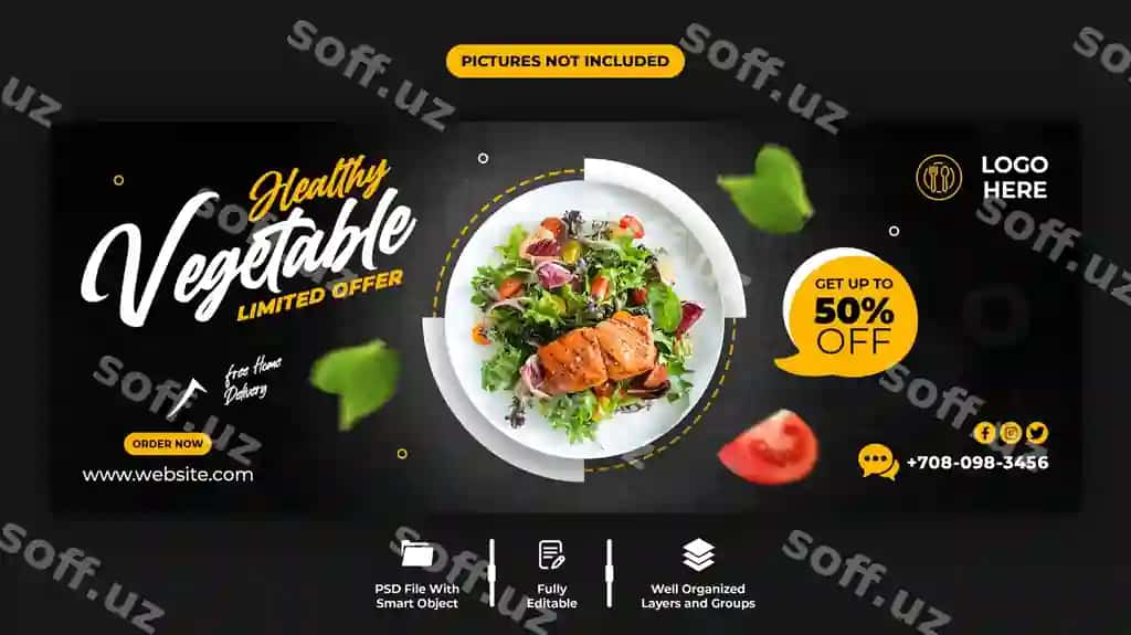 Sog'lom sabzavot uchun Facebook qopqog'i shabloni | Healthy vegetable facebook cover template