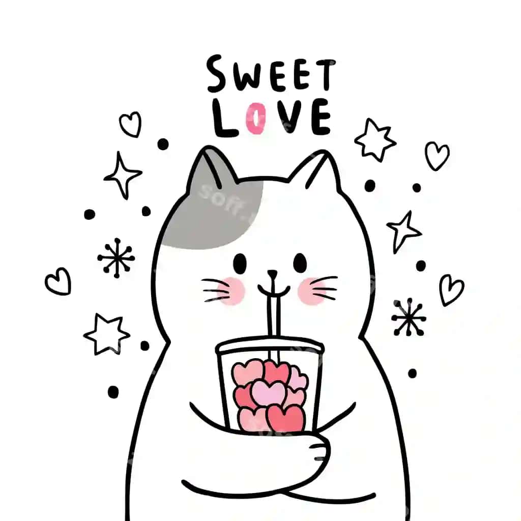 Oq mushuk shirin yuraklar stakani ichyapti. | White cat drinking sweet hearts glass