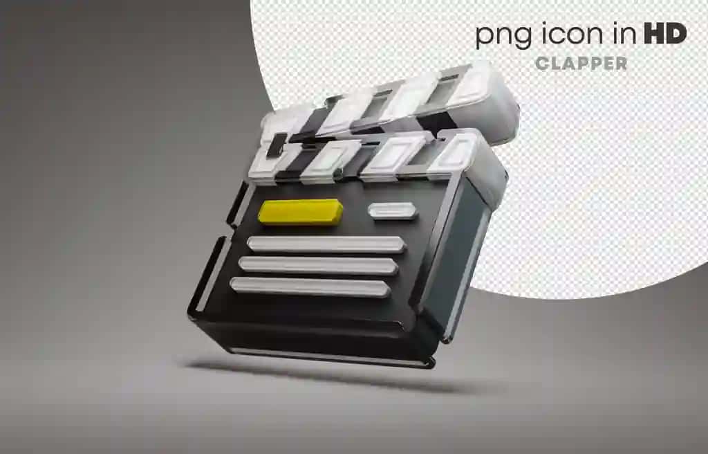 Yuqorida chap tomonda shaffof fon qarsaki bilan 3D belgisi | 3d icon with transparent background clapper left up