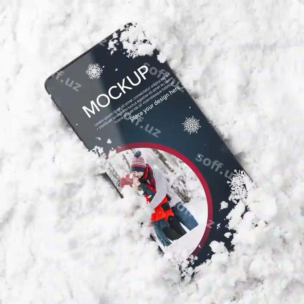 Yuqori ko'rinish smartfon qor | Top view smartphone snow