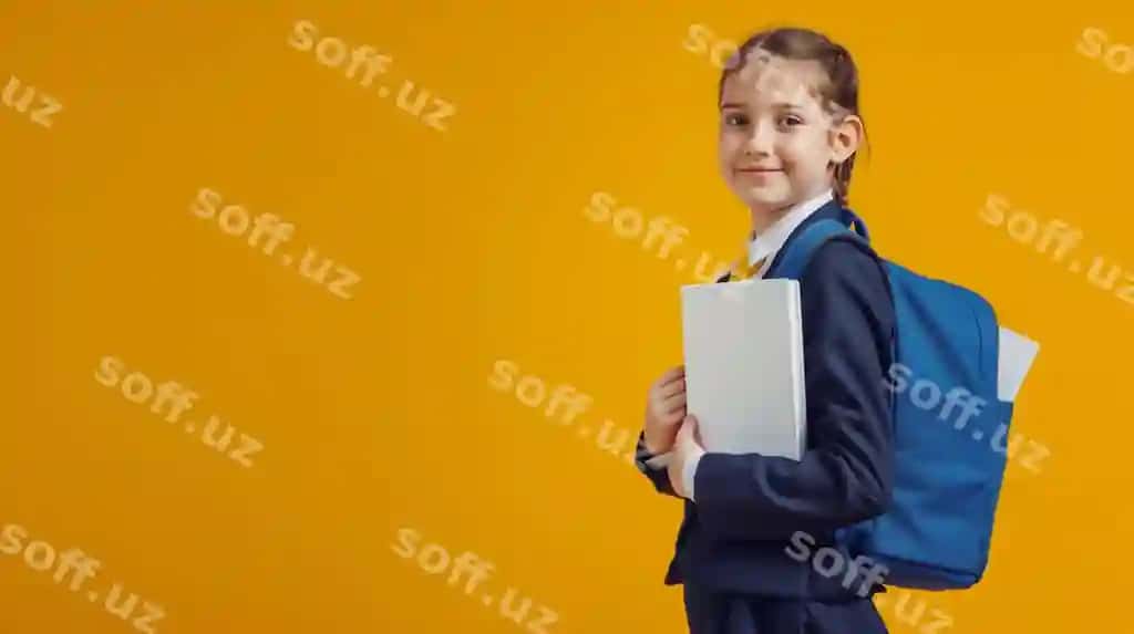 Qo'lida kitob bilan qiz maktab formasi | Girl school uniform with book her hand