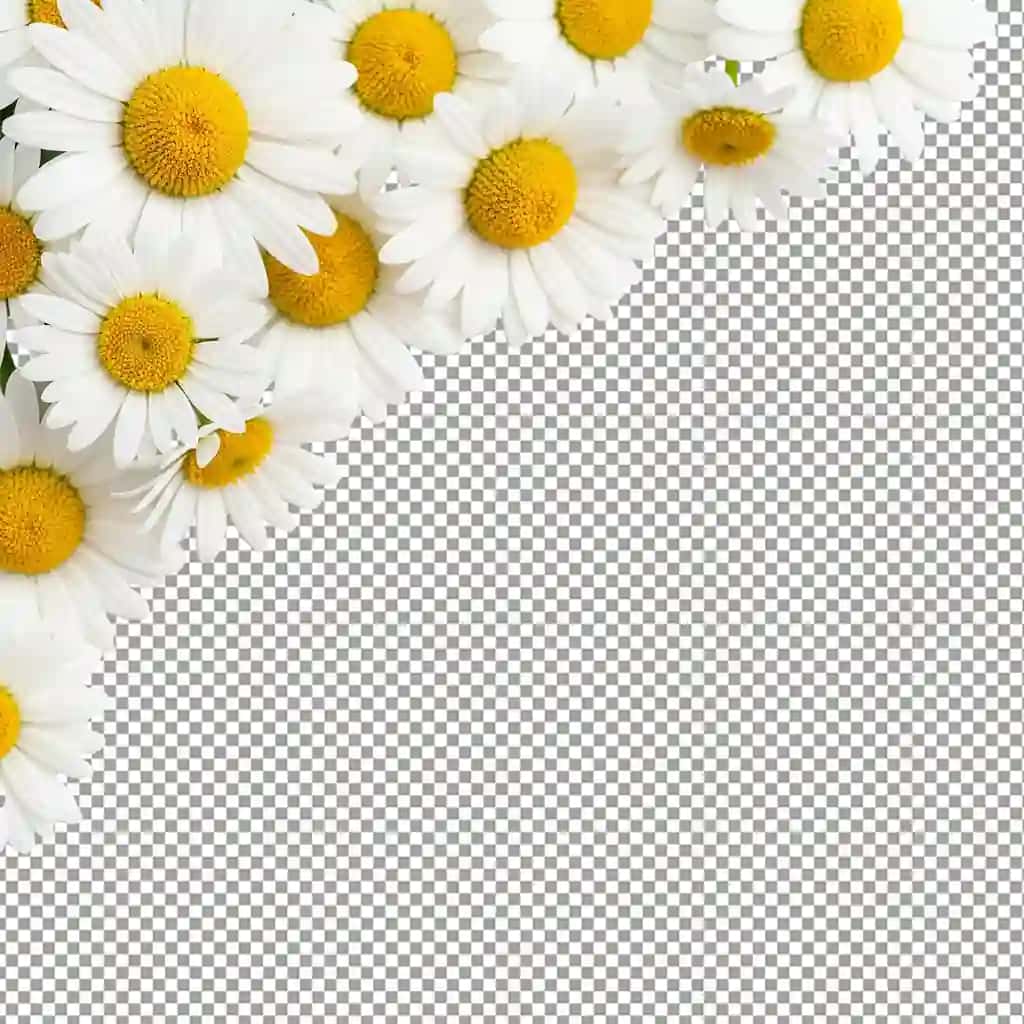 Shaffof fon bilan romashka gullari burchagi | Chamomile flowers corner with transparent background