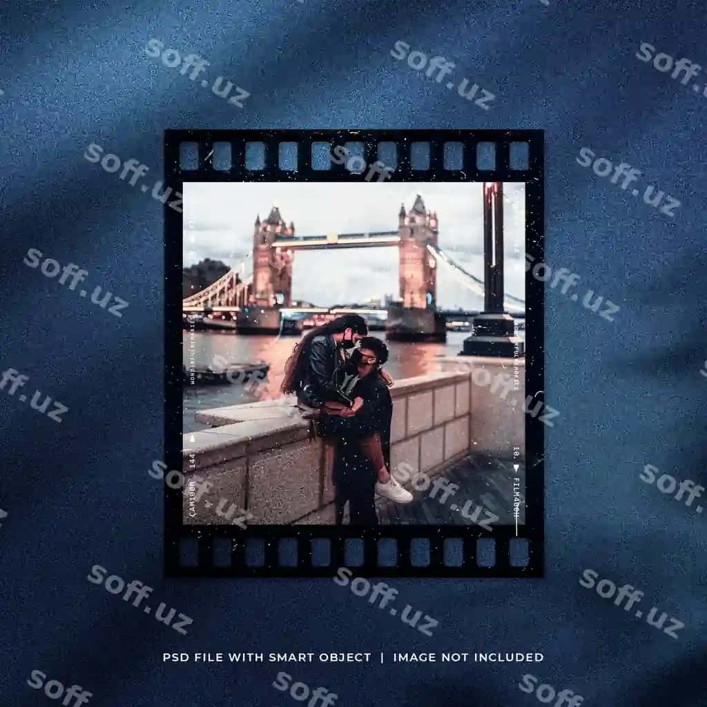 Portret film lentasi foto mockup paxma effekti bilan | Portrait film strip photo mockup with dust effect
