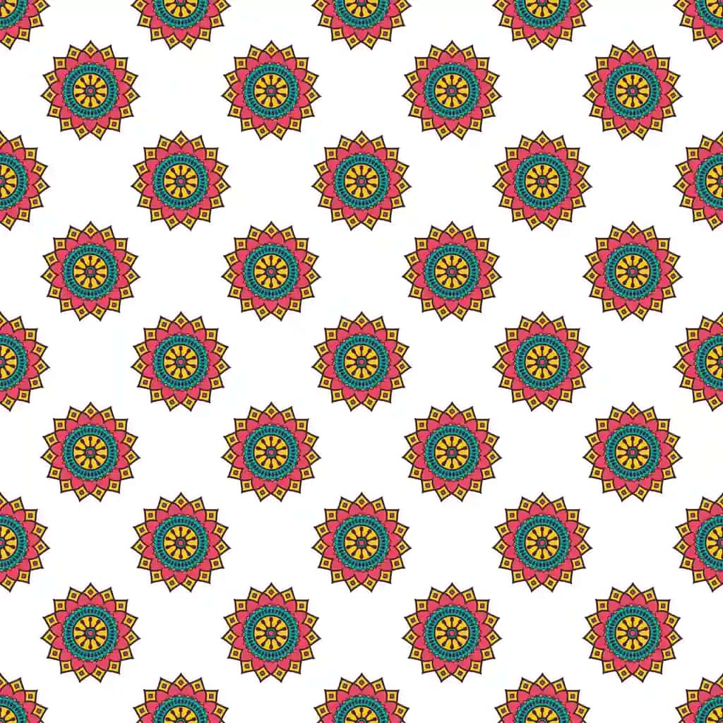 Choksiz naqshli gulli mandala oq fon | Seamless pattern flower mandala white background