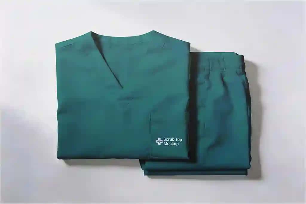 Buklangan yashil tibbiy skrablarning yagona maketi | Folded green medical scrubs uniform mockup